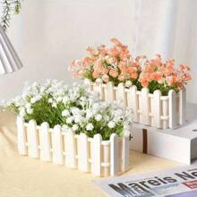 2pcs Geometric Plastic Planter With Fence Design - Lightweight Rectangular Indoor/Outdoor Decor Planter For Succulents, Herbs, Flowers - Modern Farmhouse Style Home Gardening Decor (Plants Not Included)