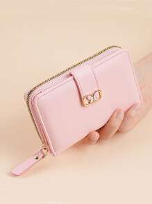 Novo estilo de carteira com fivela borboleta, zíper único, botão de pressão, grande capacidade, compartimentos para cartões, carteira minimalista feminina de cor sólida, rosa para mulheres, mini carteira, bolsa, carteira pequena, carteira fofa