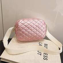 1 pezzo Borsa a tracolla casual da esterno di colore solido con motivo a reticolo di diamanti, adatta per lo shopping, i viaggi, borsa a tracolla