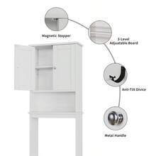 Mueble De Alenamiento Sobre El Inodoro Organizador De Estantes Para Baño Con Dispositivo Antivuelco Pequeño Ahorro De Espacio Independiente Con Estante Ajustable Blanco - wooddoorsgray - View 6