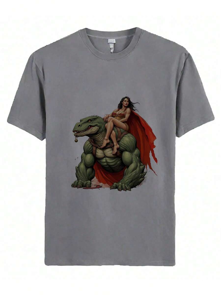 2025- Powerful Asian Warrior With A Long Beard And A Serious Expression, Seated On A Throne Adorned In Ornate Armor Summer Hot-Selling Gender-Neutral T-Shirts - 灰色 - 查看 1