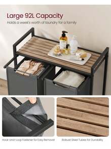 Laundry Basket, 2-Compartment Laundry Hamper, Pull-Out And Removable Laundry Bags, Laundry Sorter, Shelf, Metal Frame, 2 X 46L, 73 X 33 X 72 Cm, Grey