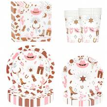 10 件/20 件西部女牛仔派对装饰餐具女牛仔生日派对用品包括盘子、餐巾、杯子，适用于狂野西部女牛仔主题派对装饰餐具 - 彩色 - 查看 5