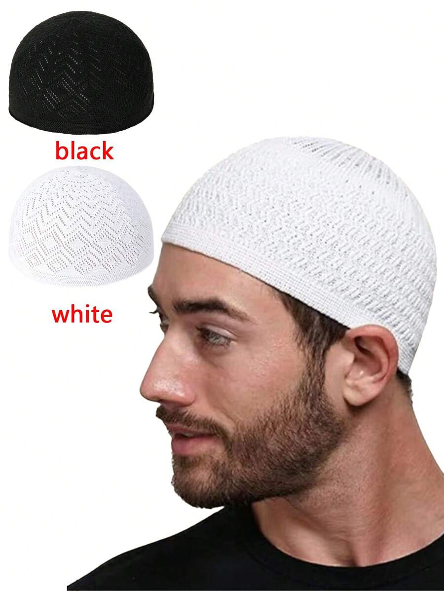 1pc Unisex Knit Beanie Hat, Islamic Kufi Cap, Minimalist Breathable Muslim Taqiyah, Suitable For Celebration, Casual Wear, Arabic Prayer Cap, Festival Gift