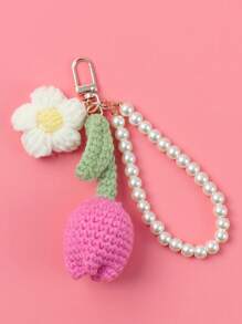 1pc Keychain Handmade Weaving Cute Tulip Flower Keychains Gift For Car Keys Bag Wallet Purse Women Girls,Woven Puff Flower Mobile Phone Bag Pendant Car Accessories Bag Charm School