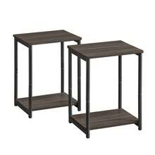 Set Of 2 Side Tables, 2-Tier Sofa Side Tables, Bedside Tables With Steel Frames, For Living Room, Bedroom, Home Office, Industrial Style, Chestnut Brown - 灰色 - 查看 8