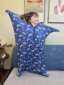 儿童印花感官睡衣 - 弹力游戏睡袋，适合 3-5 岁儿童 - 透气涤纶面料 - 中号 - 运动袜，S 码