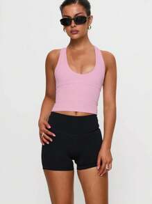 Top sin mangas tipo body de color liso con escote en U, de moda, versátil, ajustada, adecuada para uso casual