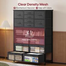 16 Drawer Dresser, 8 Clear & PU Reversible Drawers, Tall Dresser For Bedroom, Fabric Storage Cabinet, Metal Frame, Organizer Cabinet, Unit For Closet, Entryway, Hallway, Wood Top, Black - Black - View 6