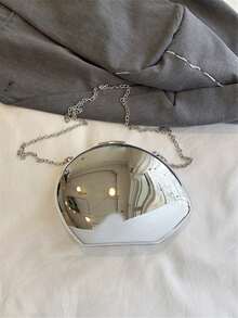 1pc New Fashionable Personalized Golden Acrylic Shell Clutch, Elegant Glittering Elliptical Evening Bag, Luxury Hard-Case Box-Shaped Bag With Metallic Electroplating Shiny Surface, Chic Party Bag With Removable Metal Chain Strap, Suitable For Wedding And Party, Gift For Women - 銀色 - 查看 9