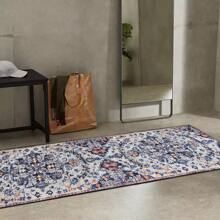 1pc Vintage Distressed Boho Long Runner Rug, 1000g Velvet + 300g Foam Backing Combination Carpet, Classic American Floral , Suitable For Living Room, Bedroom, Kitchen, Bathroom, Laundry, Hallway, Entryway, Game Room, Boy's Room, All Season Home Decor