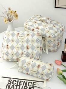 1 pezzo Borsa trucco casual carina a quadri beige, grande capacità, con cerniera, portatile, per il viaggio, per la conservazione di articoli di cancelleria, elementi essenziali per le vacanze, cosmetici, chiavi, cuscinetti, auricolari, telefoni cellulari, caricabatterie, rossetti, cosmetici, profumi, prodotti per la cura della pelle e della bellezza, per la conservazione in bagno a casa, adatta per mamme, donne, infermiere, studenti, ragazze, regali per le vacanze e il ritorno a scuola