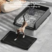 Pet Supplies Pet Stainless Steel Cat Litter Box With Lid Large Litter Box For Big Cats Non-Stick Stainless Steel Cat Boxes High Sides, Kitten Metal Boxes, Anti-Leakage, Easy To Clean Black 6''Deep
