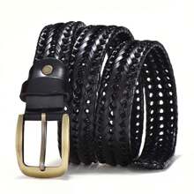 Men Genuine Leather Braided Belts Webbing High Quality Braided Vintage Belt For Men Gold Pin Buckle Casual For Jeans Strap