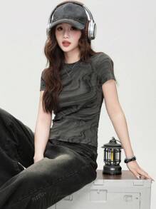Fashionable Women's American Style Versatile Spring Knit T-Shirt