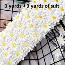 6 Yards Daisy Flower Lace Trim Ribbon - 0.98 Inch Width Fabric Embroidered Applique Ribbon For DIY Crafts And Projects - White Floral Pattern Lace Decoration