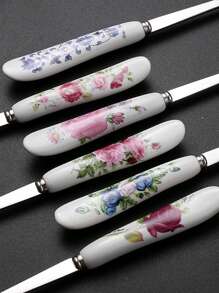 6/12pcs Floral Ceramic Handle Coffee Spoon Made Of Stainless Steel, Perfect For Mixing, Sugar, Honey, Ice Cream, And Soup, Practical For Office Afternoon Tea, Elegant Kitchen And Dining Accessories With Rose Pattern Design Back To School