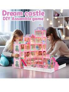 Christmas Decoration Diy Large Princess House Girls' Pretend Play Plastic Parent-Child Interactive Toy Set Assembly Building Block Multiple Scene Pink Simulation Family Nightlight Castle Villa,Home Decoration - Multicolor - View 8