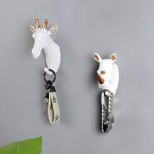 2PCS Deer Head + Elephant Head/Rhinoceros Head + Giraffe Head Wall Hooks - No Drill Adhesive Animal Decor Hooks For Bathroom Bedroom, Heavy Duty Wall Hanging Hooks For Towels Robes Keys Coats Entryway Home Decor