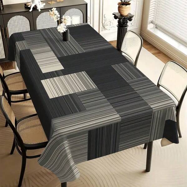 1 pieza Mantel moderno geométrico, cubierta de mesa rectangular resistente al agua y a las manchas con diseño de patrón geométrico a rayas, de fácil limpieza en tela de poliéster para el hogar, la cocina, el comedor, la decoración de fiestas, interior/exterior