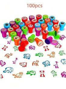 100pcs Children's Self-Ink Stamps Children's Toys Stamps Face Seal Scrapbook DIY Painting Album Decoration, Cute Stamp Stamp Pattern Style May Be Repeated, Youth Stationery Toys Decorate Halloween, Thanksgiving And Christmas Gifts Animal Number And Letter Print Pattern Random Hair Beast Game, Suitable For Birthday Gifts The Best Gift For Kids For New Year's Gifts (The Packaging And Color Are Random Patterns Speed Random Hair May Have Repeats)