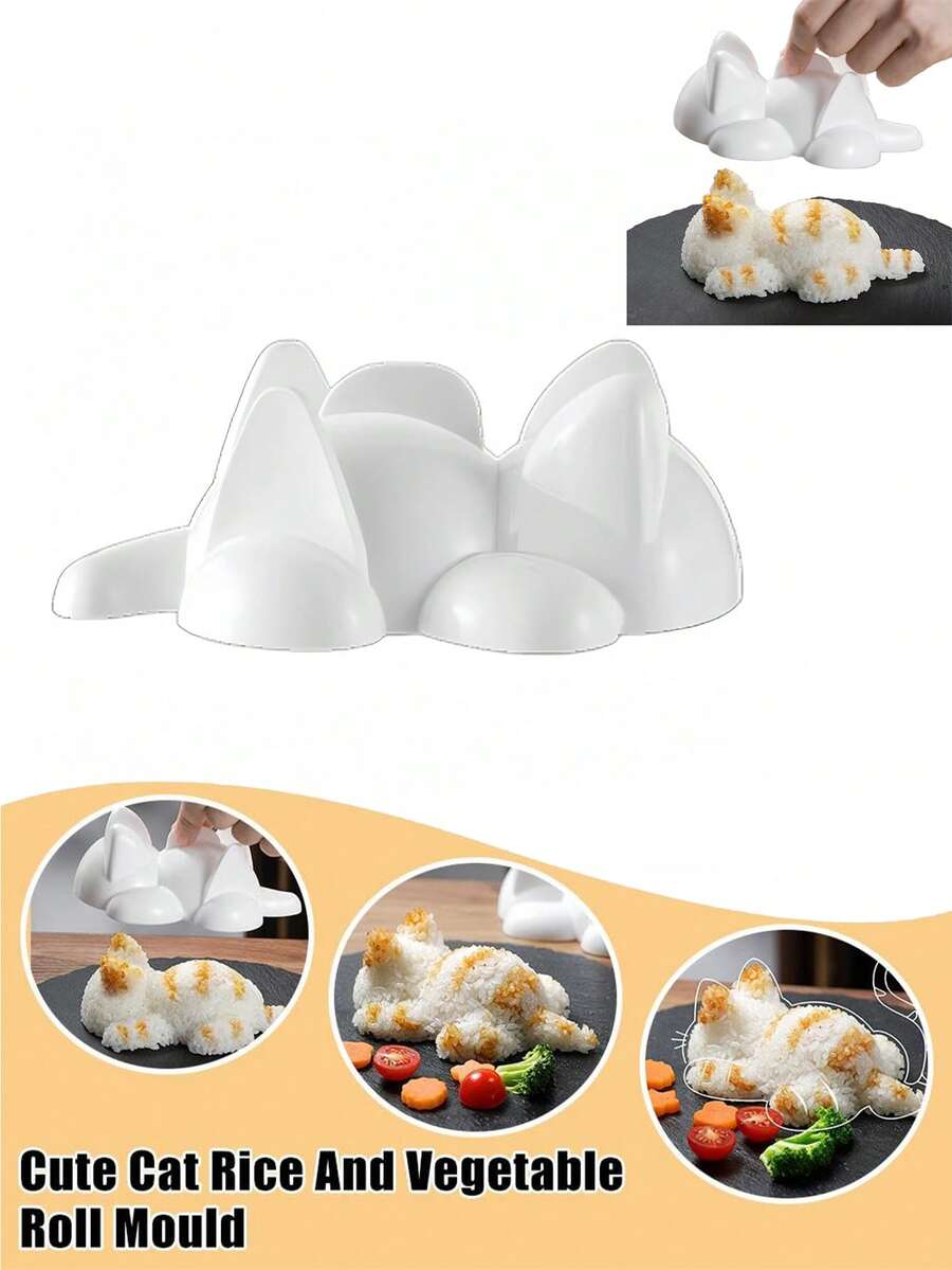 1 件饭团模具迷人猫形饭团制作器，喵呜模具，可爱动物米饭成型器，适用于寿司和海苔卷，可容纳 200 克米饭，家庭厨房和野餐 DIY，便当配件，装饰工具，有趣的午餐盒 - 彩色 - 查看 1
