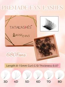 3D/4D/5D/6D/7D/8D 680Fans In One Box Premade Volume Fan Lashes 8-15mm Length 0.07 Thickness C Curl Eyelash Extension Pointy Base Loose Fan Lashes For Salon Use - C - View 1