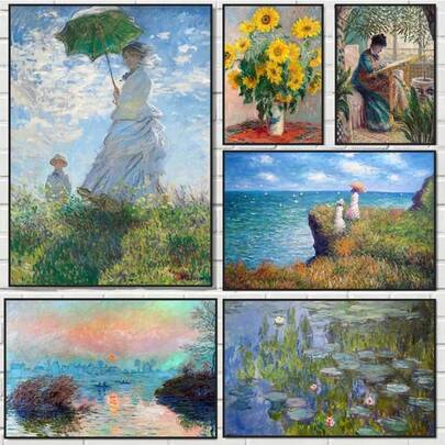 1 pièce Œuvres murales affiches avec cadre en option Pop Claude Monet Collection d'art classique Peintures sur canevas Affiche et impressions Tableaux muraux pour le hall, le salon, la décoration de la maison Mural