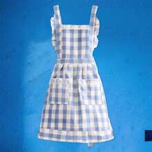 Plaid Apron For Women, Kitchen Cooking Apron With Pocket Adjustable Chef Apron Baking Aprons Bib Aprons Artist Apron For Cooking - Blue - View 3
