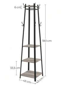 Coat Rack, Cloakroom, Clothes Rack With 3 Tier Shelf, Hooks And Rails, Steel Frame, Industrial Style, Greige And Black - Black - View 6