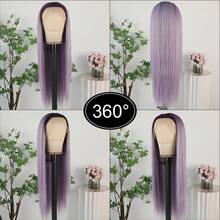 Purple Color Lace Front Wigs Pre Plucked Hairline Long Straight Wigs For Fashion Women Girls Party Daily Wear Glueless Dark Purple Lace Front Synthetic Wigs 13x4 Free Part Heat Resistant Fiber Hair 28 Inch 180% Density - Màu tím ombre - Xem 8