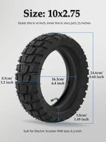 GLDYTIMES 10 Inch 10x2.75-6.5 Off-Road Rubber Tire , Titan PRO Electric Scooter Explosion Proof Super Grip