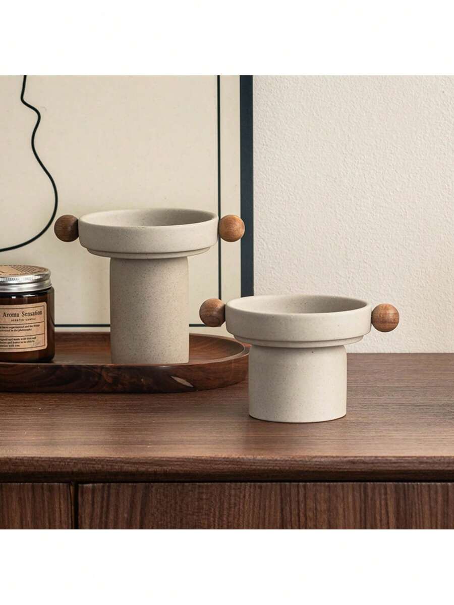 1 Pc Ceramic High Stem Candle Holder, Living Room High-Aesthetic Atmosphere Diffuser Base, Retro Ceramic Fragrance Tray