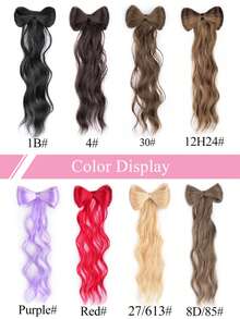 蝴蝶结夹马尾辫接发半马尾辫棕色 12/14 英寸马尾辫接发女士卷发波浪马尾辫儿童蝴蝶结形马尾辫黑色合成发夹假马尾辫女童假发日常派对使用 - 彩色 - 查看 9