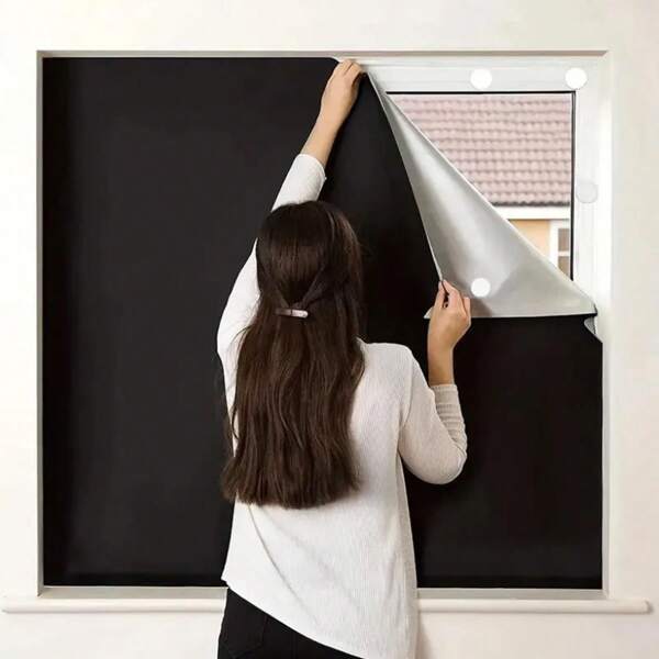 100% Verdunkelungsvorhänge für Schlafzimmer, tragbare DIY Fensterrollläden, bohrlochfreie Fensterrollos & Verdunklungsrollos mit Aufklebern & Laschen für Babyzimmer, Reisen, Studentenwohnheim Raumdekoration Heimdekoration