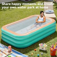 1pc Extra-Large Rectangular Inflatable Swimming Pool, Thick & Heavy Duty Family Adult Swimming Center, Suitable For Backyard, Outdoor And Summer Water Party Use - Multicolor - View 2