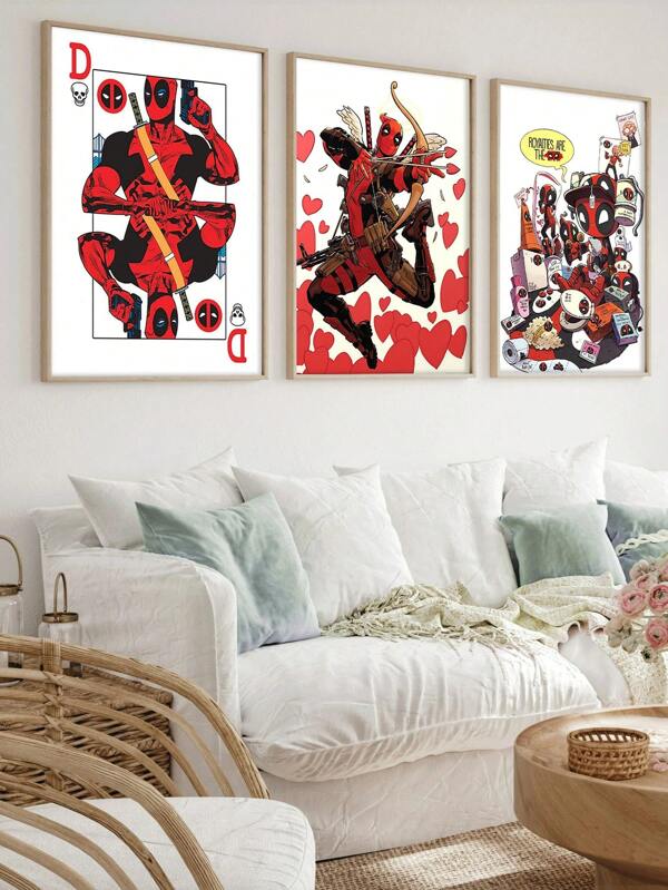 Marvel 1PC Deadpool Playing Card Poster Art, Cupid Deadpool Wall Decor Wall Art Home Decor Canvas Oil Painting Mural Print Image