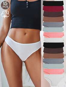 15 Pcs Of Women's Multi-Color Cotton Buttocks Simple Comfortable And Breathable Four Seasons Can Wear Low Waist Sexy Panties - 彩色 - 查看 1
