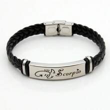 Stainless Steel Constellation Bracelet For Women Men Zodiac Sign Leather Bracelet Wristband Jewelry Birthday Gift