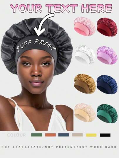 1pc Custom Name Silk Bonnet For Sleeping Women, Customized Name Satin Bonnet, Personalized Hair Bonnet With Name, Customizable Women'S Beauty Hat, Customized Valentine'S Day Gift,Vacay Vibe Au