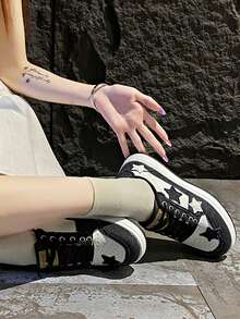 Nuevos tenis de lona estampados con estrellas, de moda y casuales, zapatos deportivos juveniles - Negro - Ver 8