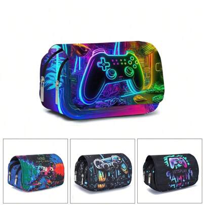 Pencil Case For Boys And Girls, Double-Sided Pattern Pencil Case, Large Storage Wallet Card Case,Compartment Pencil Case For School Students , Back To School Gifts