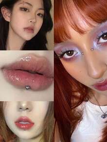 165pcs Non Piercing Fake Nose Lip Sticker Disposable Belly Eyebrow Lip Piercing Jewelry Non Piercied Earring Button Stickers - Face Sticker - View 3