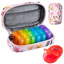 Serfeymi Organizador de pastillas para viaje de 7 días - Estuche semanal portátil AM/PM para medicamentos con diseño arcoíris, estuche con cremallera de piel sintética para vitaminas, omega 3 y medicación diaria (compacto y duradero)