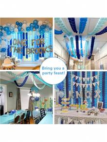 12件/套 - 60英尺（18米）三叶草花环，蓝白流苏纸质悬挂花环，可重复使用，适合主题派对、婴儿派对、毕业典礼、婚礼、家庭聚会、海军蓝海洋主题派对等。
