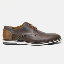 Men's Business Casual Shoes, Color Block Leather Upper, Retro Derby Shoes, KD4163 White Stitching
