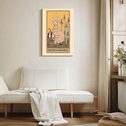 1 Stück Haarlose Katze Tarot Karten Fantasie Poster Leinwandbilder, moderne Heimdekoration für Wohnzimmer, Schlafzimmer, Zuhause, Büro, Schlafzimmer, Wohnzimmer, Arbeitszimmer, Badezimmer, Bar, wahlweise mit Rahmen