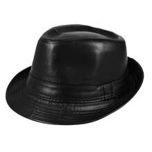 JEWELRYWE Men's Fashion Classic British Style Jazz Hat, Gentleman Imitation Leather Top Hat