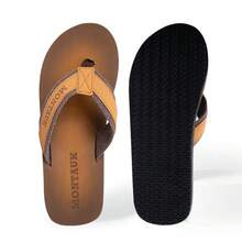 Comfortable Men's Slip-On Flip Flops -Arch Support Lightweight Non Slip, Breathable Fabric Upper, Perfect For Indoor, Outdoor, Beach Activities In Fall Spring Summer - 棕色 - 查看 3