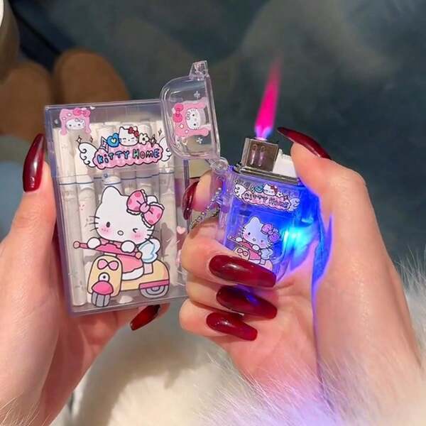 Sanrio 1 pieza Caja transparente para cigarrillos Caja de almacenamiento de cigarrillos Caja de cigarrillos con diseño de personajes de Sanrio Almacenamiento personalizado creativo de Sanrio para 20 cigarrillos gruesos